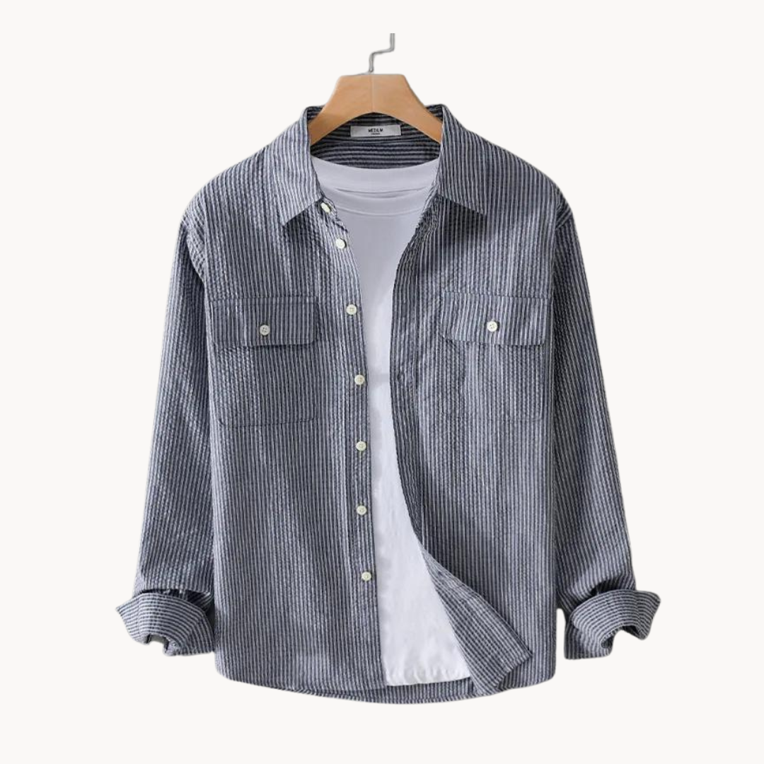 Men's Striped Cotton Button-Down Shirt