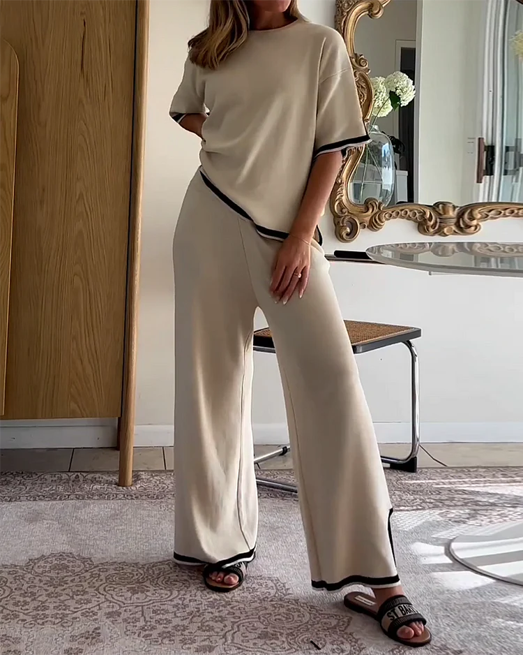 Chic Two-Piece Set | Wide-Leg Pants & Relaxed Fit